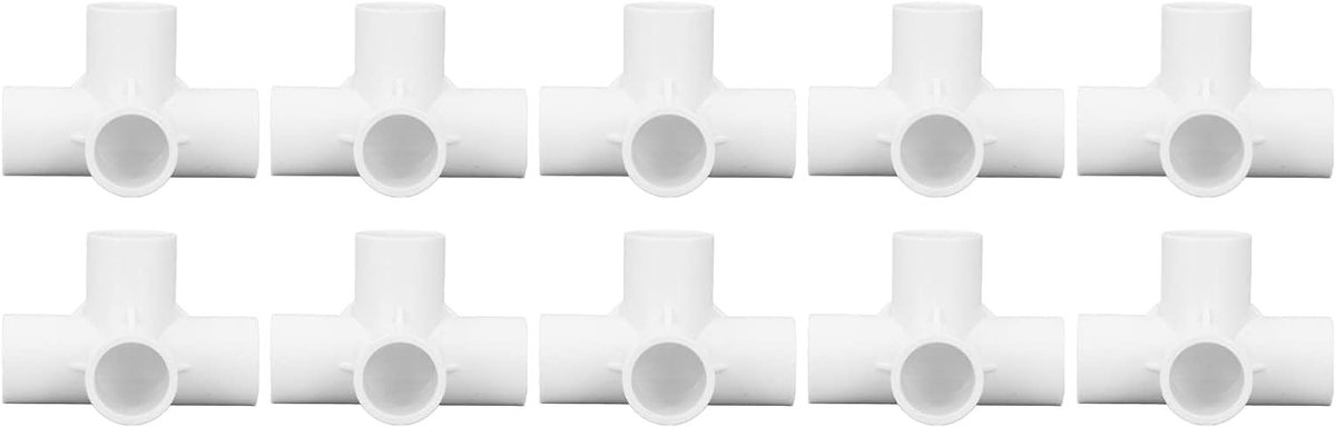10 Stks Elleboog Pijp Connector 4 Manier PVC Connector 25mm Binnendiameter Buisleidingen voor Waterleidingen en Meubels:(wit)