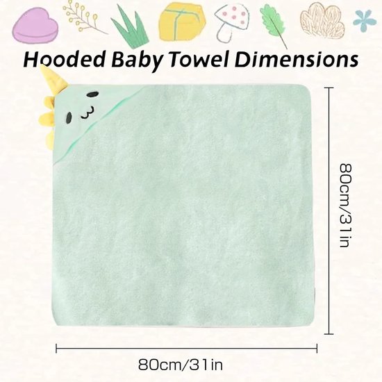 SnelShoppen - 4-delige babybadcape met capuchon, 80 x 80 cm, super absorberend, badhanddoek voor pasgeborenen, badcape voor kinderen 0-5 jaar — afbeelding 4