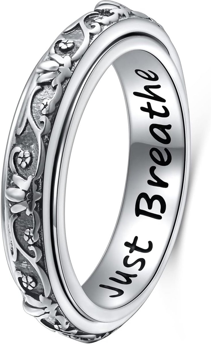 Fidget Ring S925 Sterling Zilver Lotus Bloem Yoga Just Breathe Angst