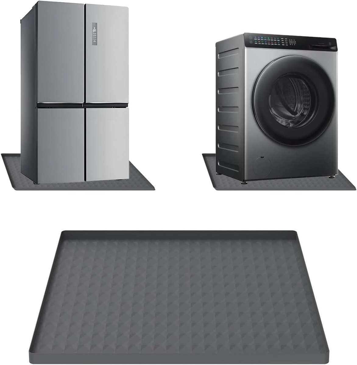 koelkast siliconen mat 60 x 60 cm, vloerbeschermer met 2 cm verhoogde randen, wasmachine en vriezer druppelbak, droger druppelpan, wijnkast en koffiemachine vloermat (donkergrijs)