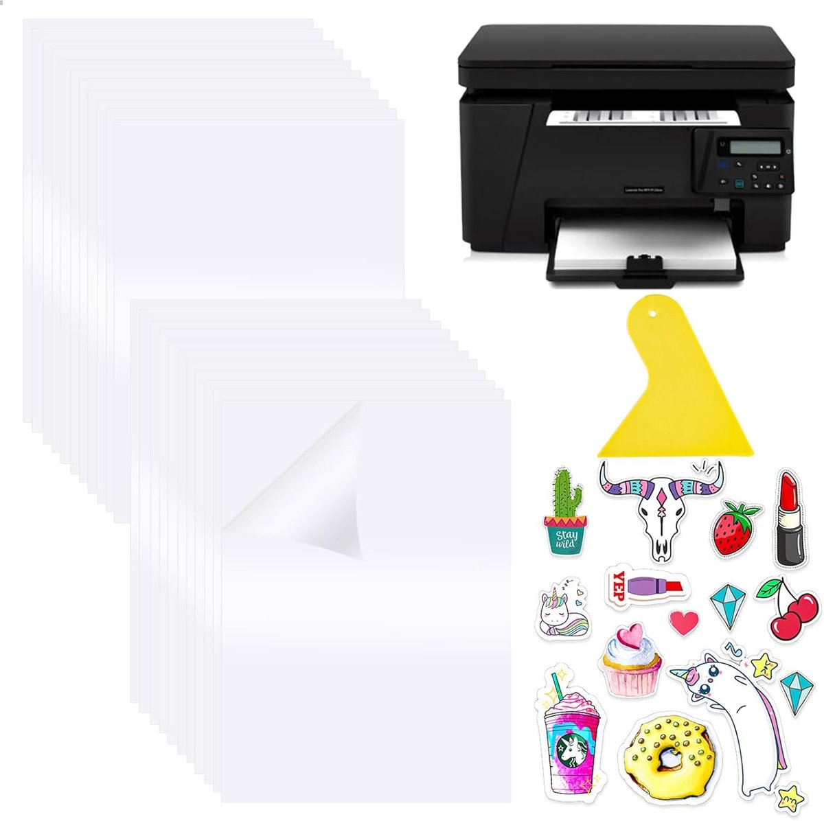 22 vellen plakfolie, transparant, stickerpapier om te bedrukken