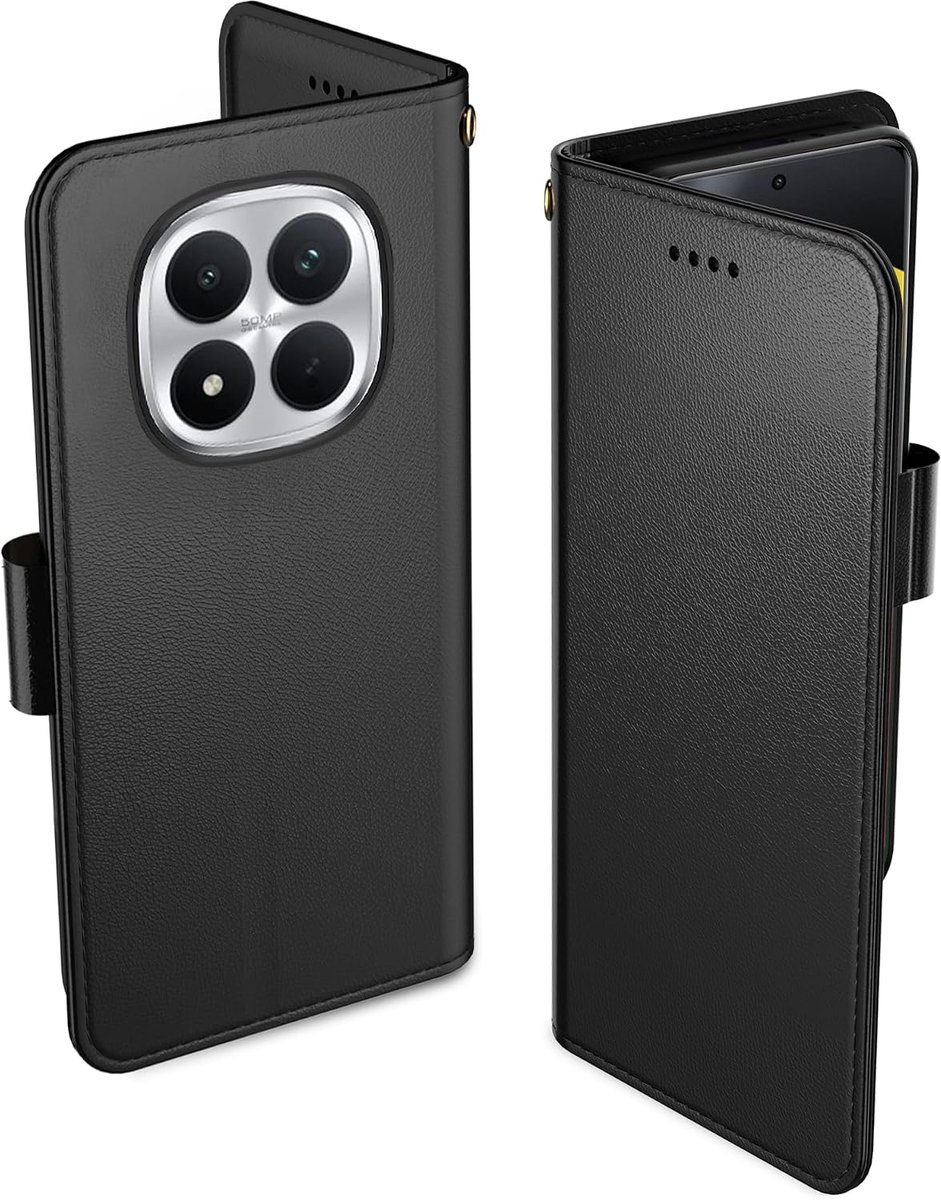 Xiaomi Poco M8 Pro Telefoonhoesje, Lederen Fliphoes met 3 Kaartvakken & Kickstand, Anti-Val, Magnetische Sluiting, Compatibel met Xiaomi Poco M8 Pro Hoes - Zwart