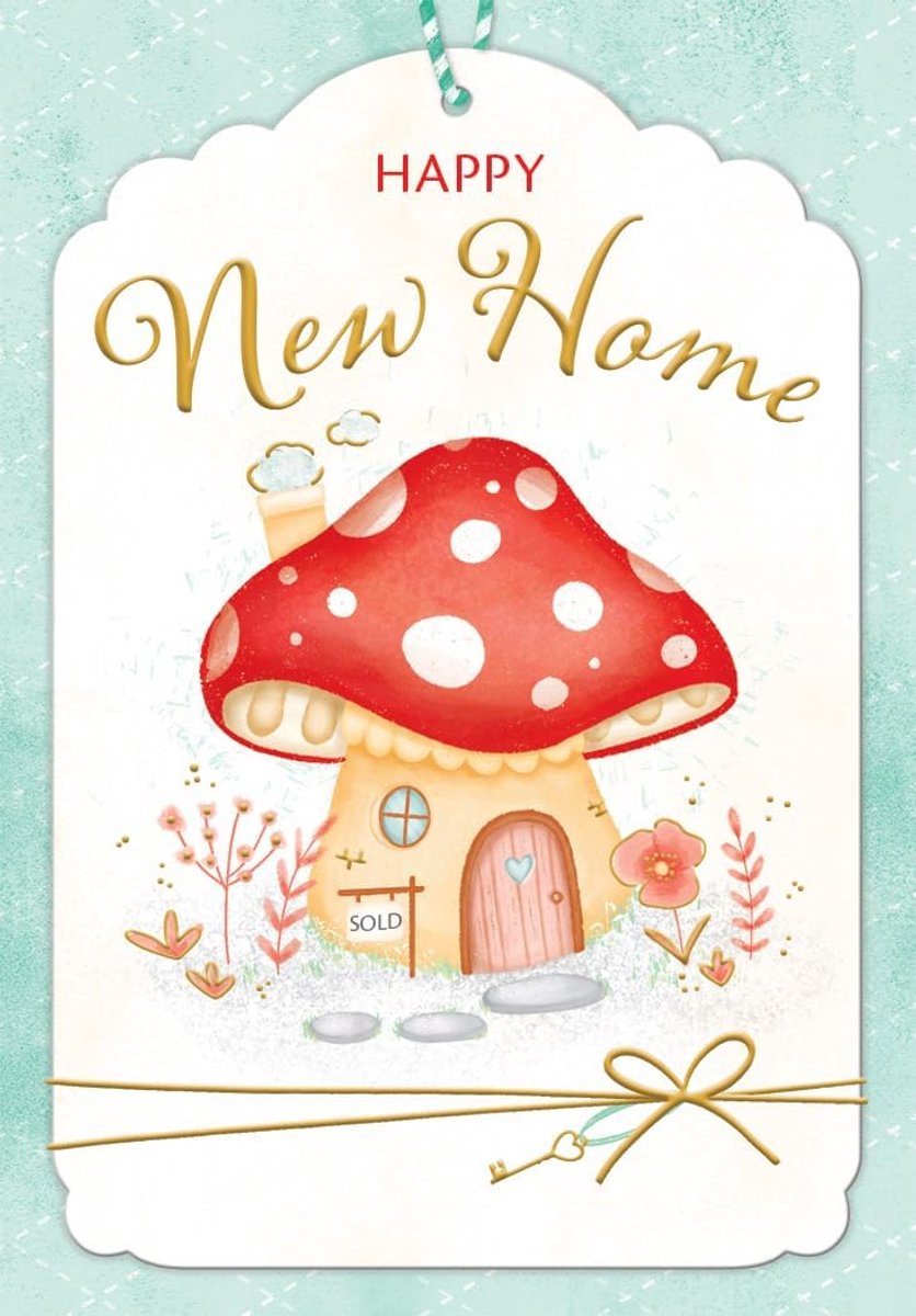 Greetings Gelukkig nieuw huis kaart paddestoel huis - 7 x 5 inch