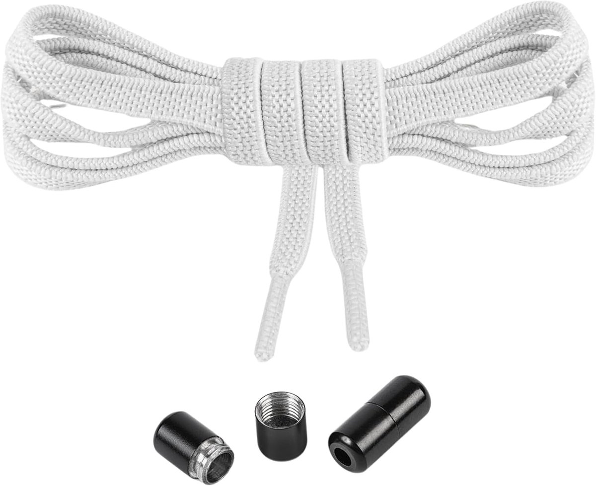 Swiss - Elastische veters plat met metalen capsules, veters zonder strikken, snelsluitsysteem, 120 cm, individueel in te korten, voor sneakers, hardloopschoenen, sportschoenen