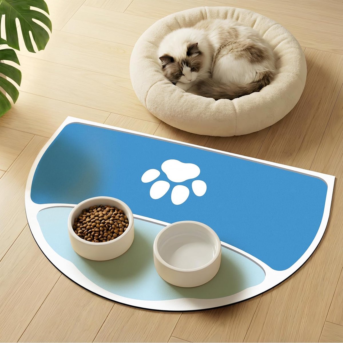 Bakmat voor honden, 61 x 40,5 cm, hondenbakonderlegger, absorberend voor vloeren, voermat katten voor kleine middelgrote honden, kattenmat voor voer, antislip, geschikt voor twee bakken