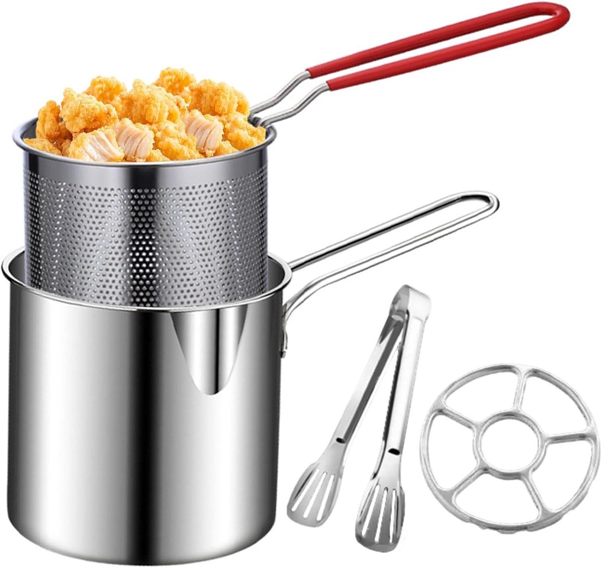 RVS Frituurpan - Compacte Frituurpan - Snacks Bereiden - Dubbele Olie Afvoer - 1 cm - Zilver