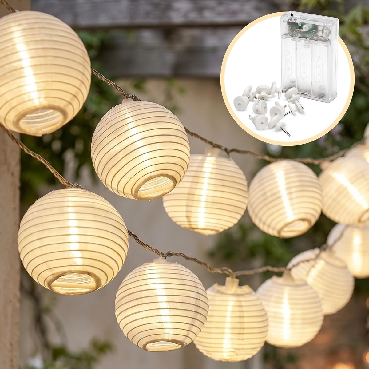 Led-lampion lichtketting voor buiten, met timer, 7 meter, met
