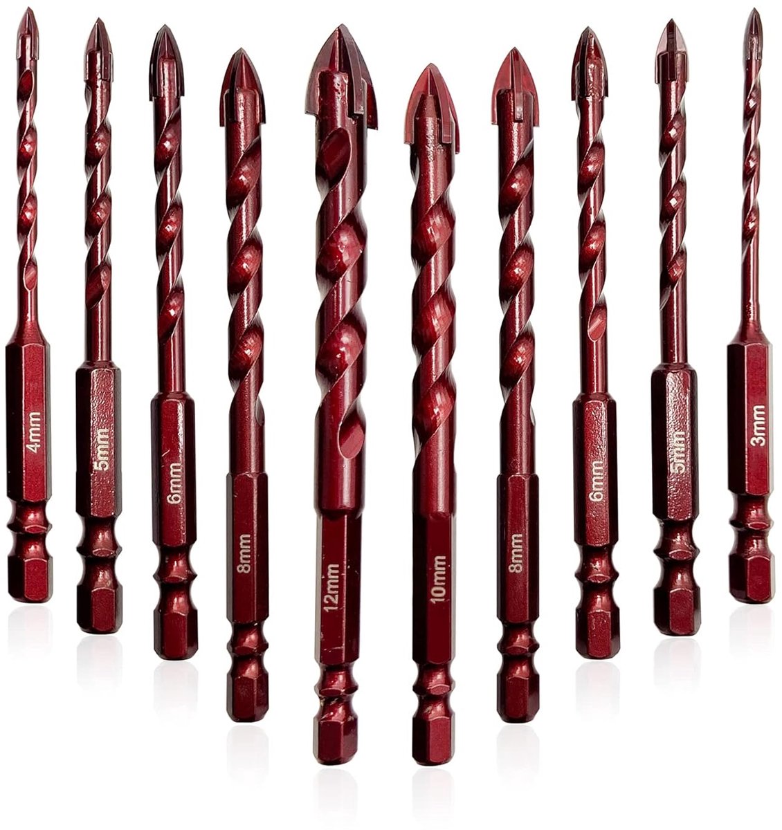 10-delig, glasboorset met kobalt (3-12 mm) Keramische boor voor