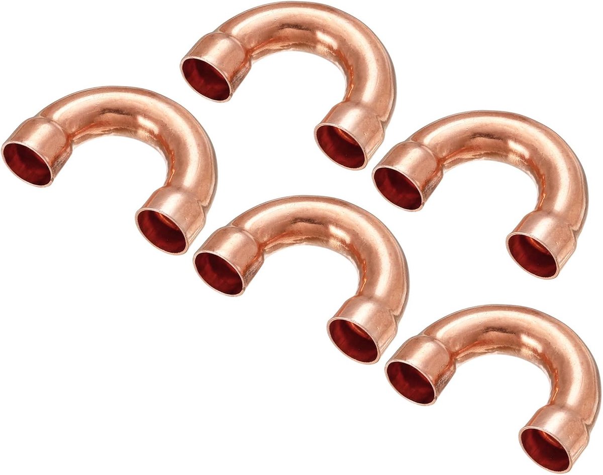 sourcing map U-vormige hoek 180° koper soldeerverbinding 12,7 mm 1/2" voor koelsysteem pakket van 5