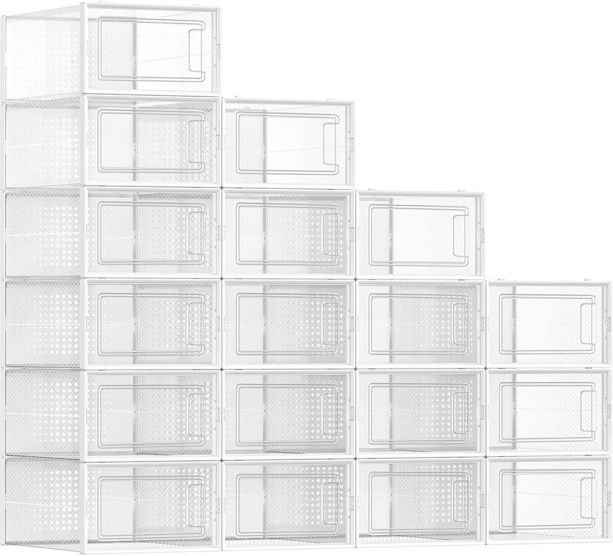 Omgoods- Schoendozen set van 18 - Opbergdozen voor schoenen - Opvouwbaar/stapelbaar - Transparant - Voor schoenen tot maat 44 - Stofvrij opbergen - Schoenopbergdozen