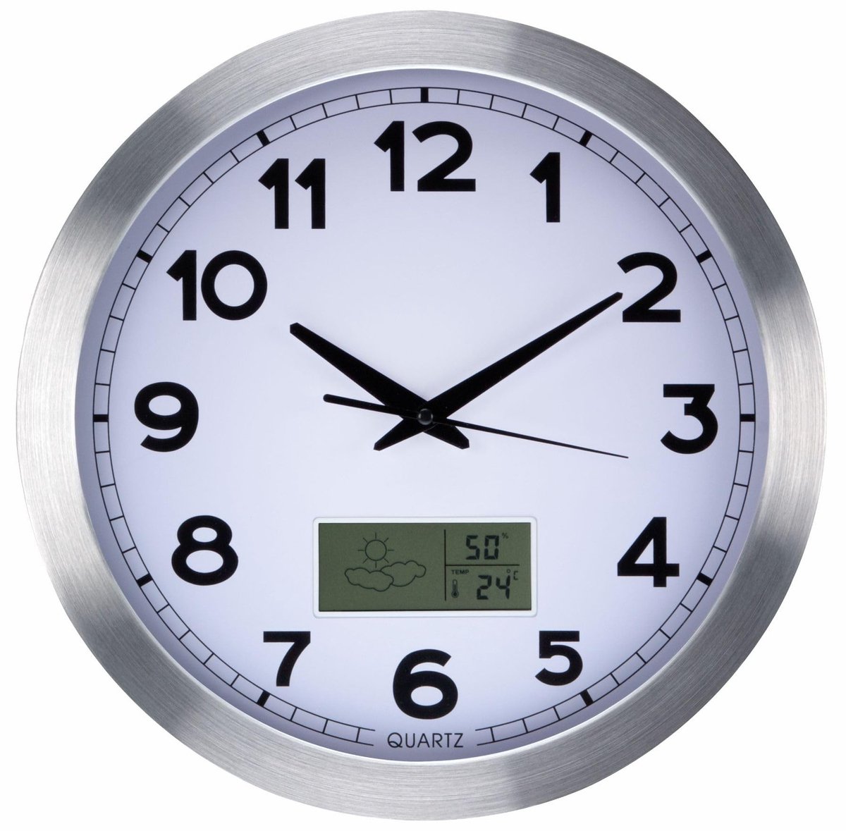 Omgoods - Perel Wandklok met Thermometer en Hygrometer - Analoge Klok 35 cm