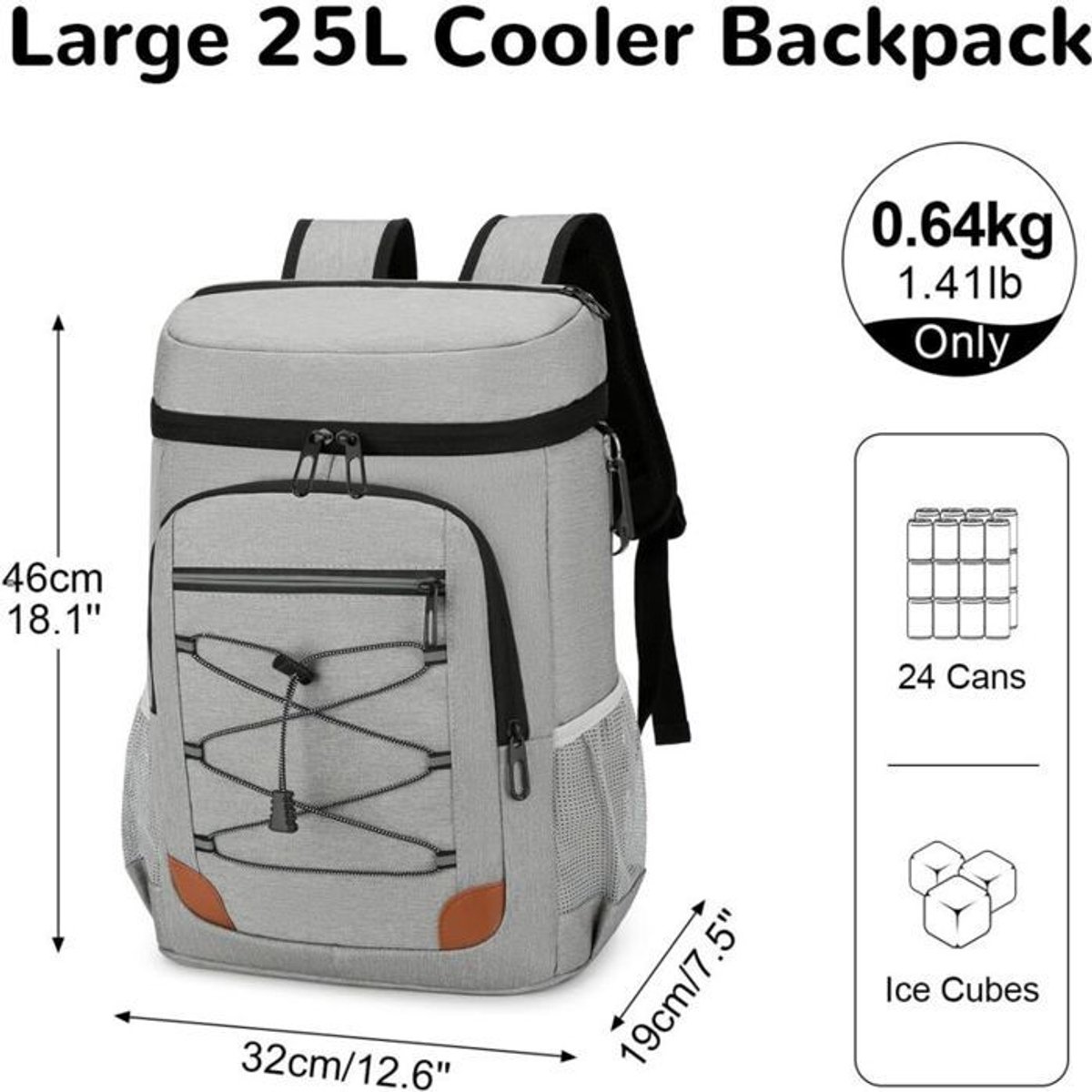 LISM-25L koelrugzak, grote, draagbare, geïsoleerde kampeerrugzak, lichtgewicht, waterdichte picknicktas, unisex