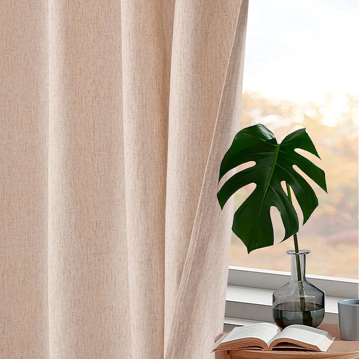 Omgoods - Linnen Katoenen Gordijnen Set van 2 - Natuurlijke Gordijnen 50x108 Inch voor Slaapkamer