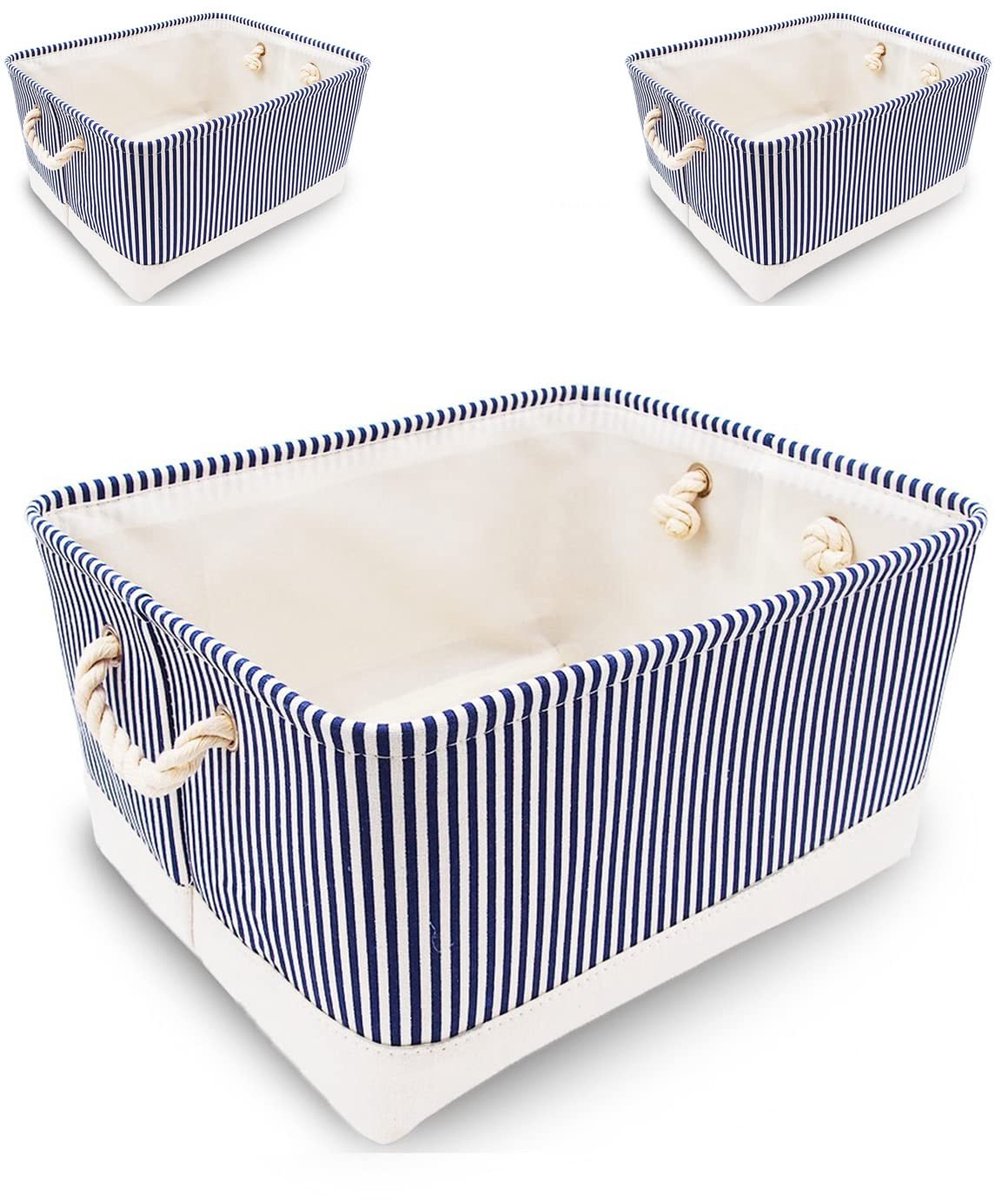 Omgoods - Canvas Opbergdozen - 3-Pack met Blauwe Strepen