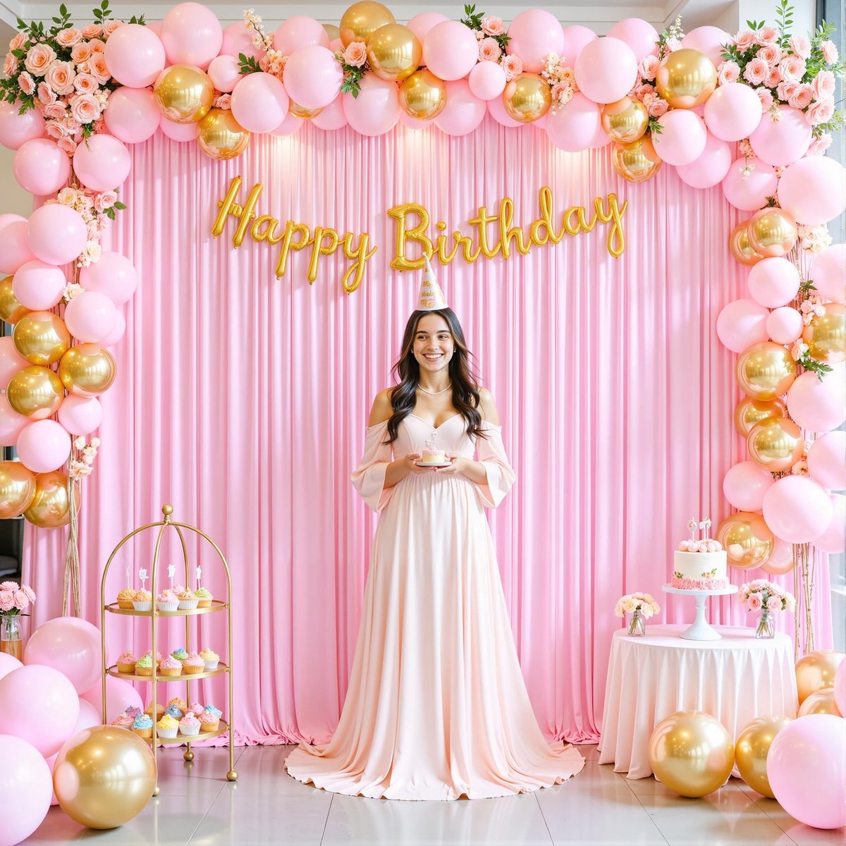 Omgoods - Lichtroze Achtergrond Gordijn voor Feestjes - 1.5m x 3m met Gouden Tie-Backs