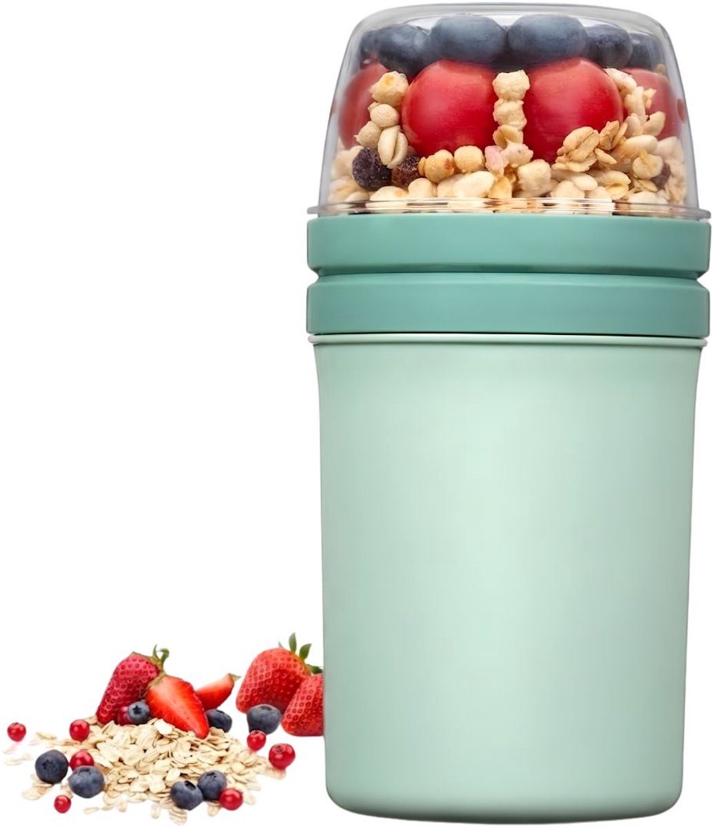 JCP® Yoghurt Beker To Go - Yoghurt Beker To Go met Lepel - Yoghurt en Muesli Beker To Go - Nordic Groen - 10cm x 10cm x 19cm