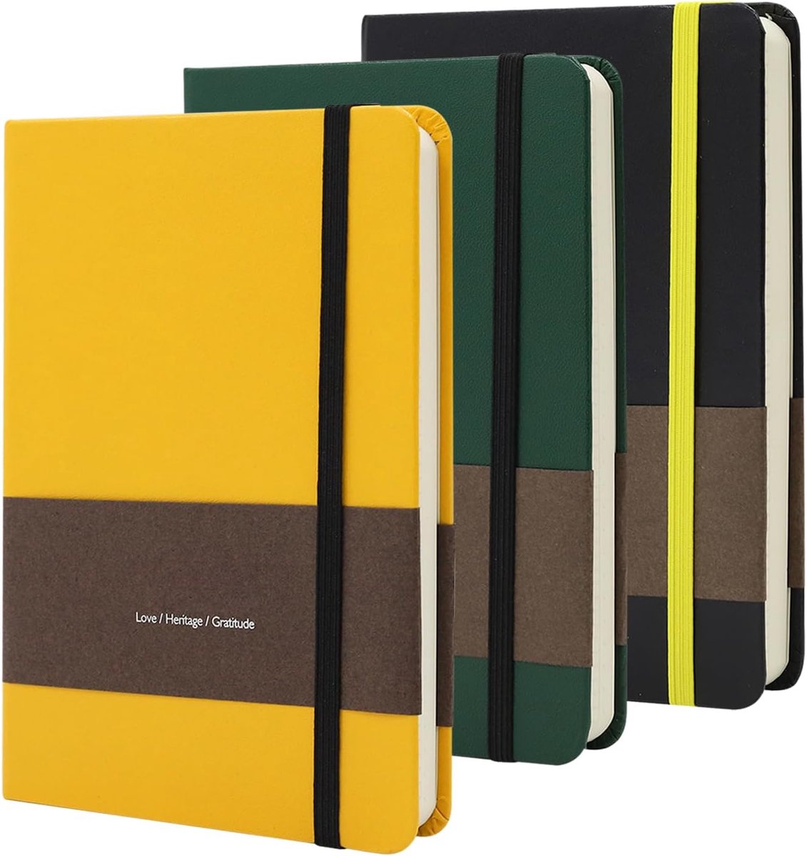 SnelShoppen - A6 Notitieboek 3-Pack Leer Hardcover 192 Pagina's Dikte Papier 80GSM Lege/Punt/Raster met Elastische Band & Binnen Pocket voor Schrijven