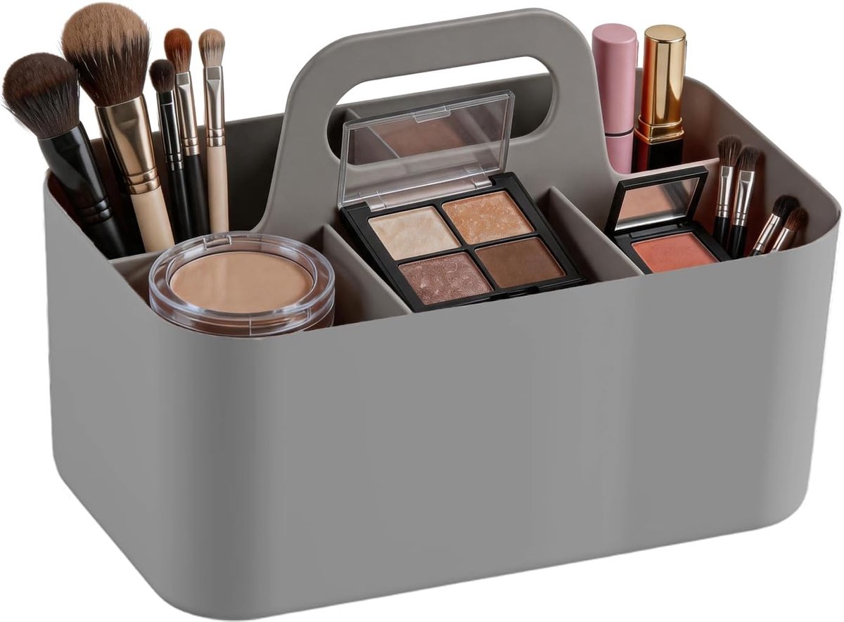 SnelShoppen - Mand organizer met handvat, stapelbare kunststof mand met 5 vakken, draagbare reinigingsmand voor knutselen, bureau, make-up, badkamer,