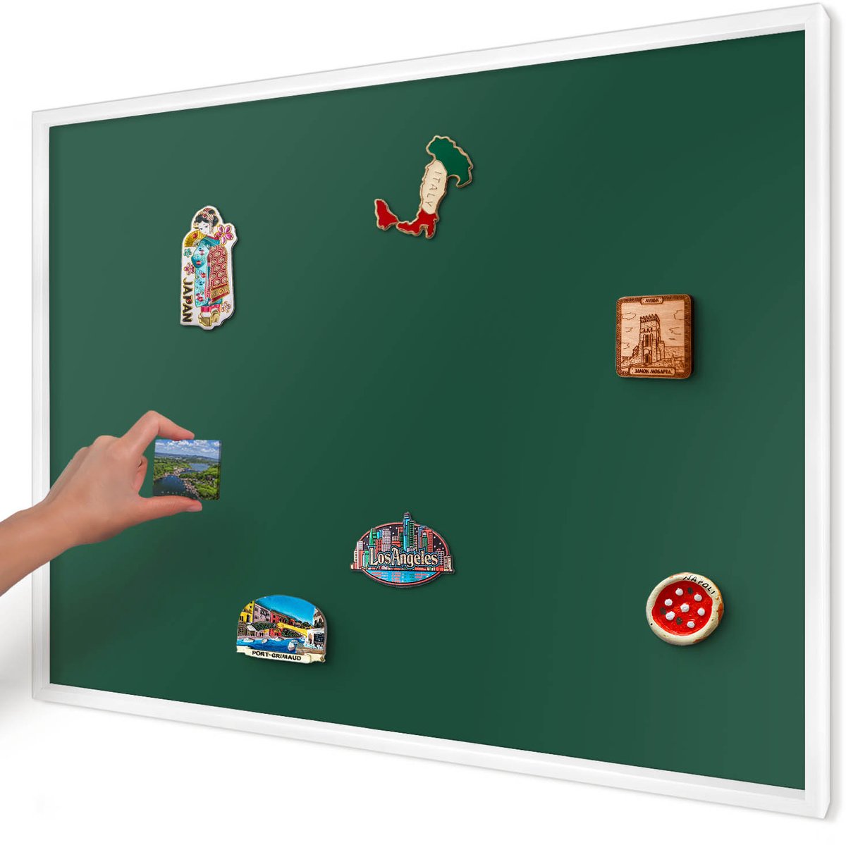 Artprintcave Groente Magneetbord mit Witte Lijst - 100x70 cm - Flesgroen Magnetisch Bord - Minimalist Notitiebord - Achtergronden En Patronen