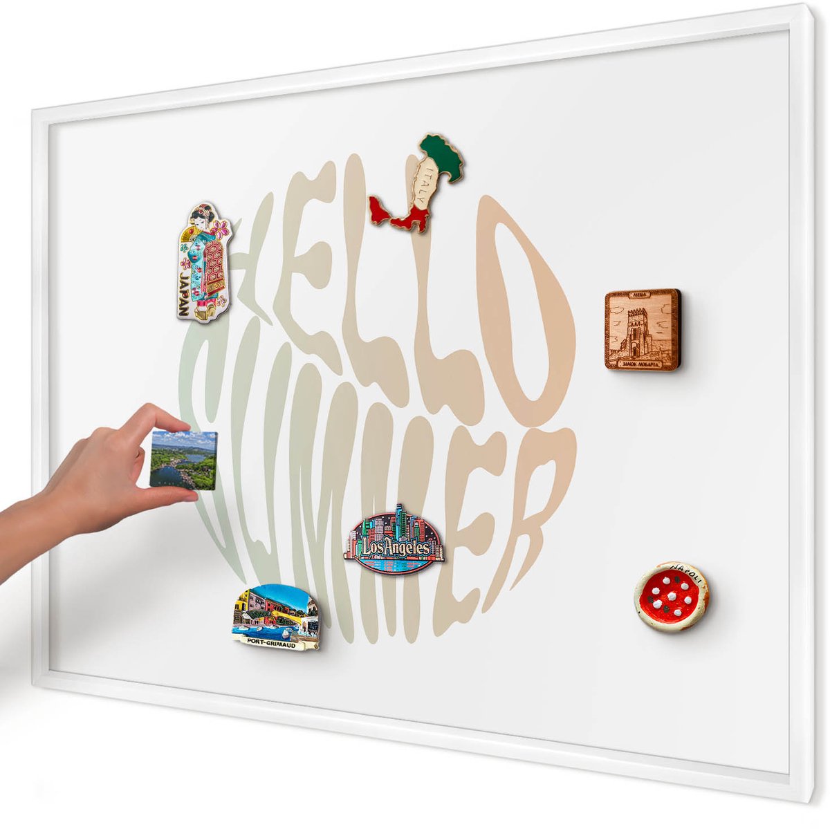 Artprintcave Wit Magneetbord mit Witte Lijst - 100x70 cm - Hallo Zomer Wandbord Magnetisch - Typografisch Magnetisch Bord Voor Magneten - Texturen