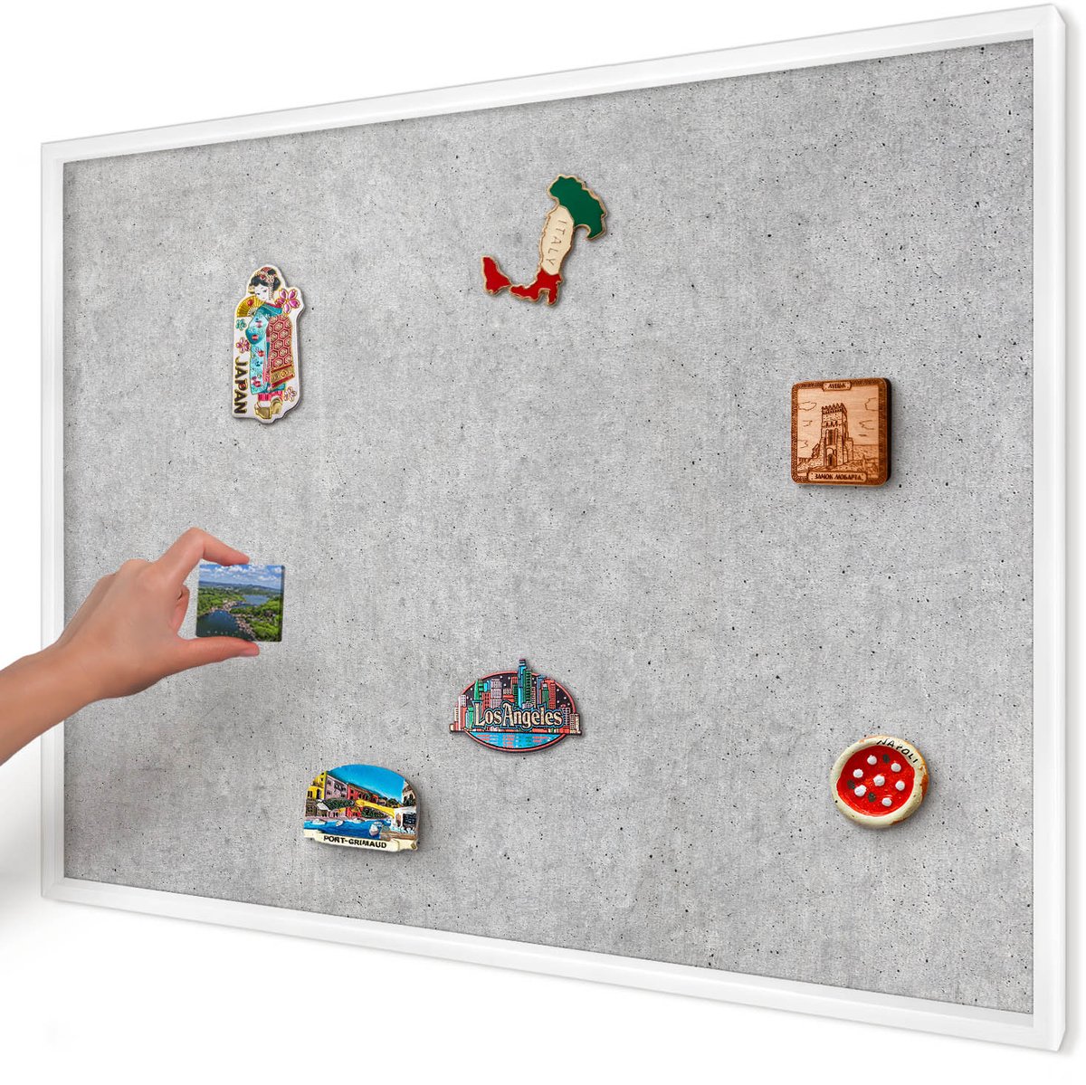 Artprintcave Grijs Magneetbord mit Witte Lijst - 100x70 cm - Grijze Textuur Bord Voor Magneten - Minimalist Magnetisch Bord - Texturen
