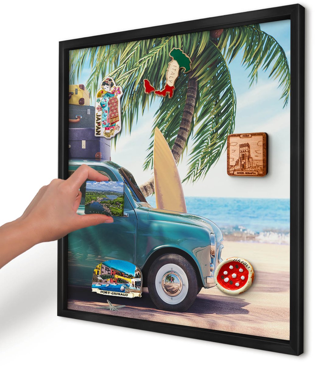 Artprintcave Blauw Magneetbord mit Zwart Frame - 50x50 cm - Vakantievrede Magnetische Organizer - Fotografisch Bord Voor Magneten - Landschappen
