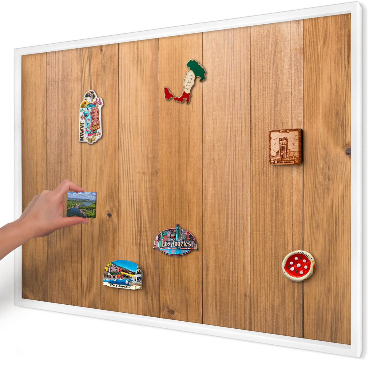 Artprintcave Bruin Magneetbord mit Witte Lijst - 100x70 cm - Houtstructuur Memobord Keuken - Minimalist Notitiebord - Texturen