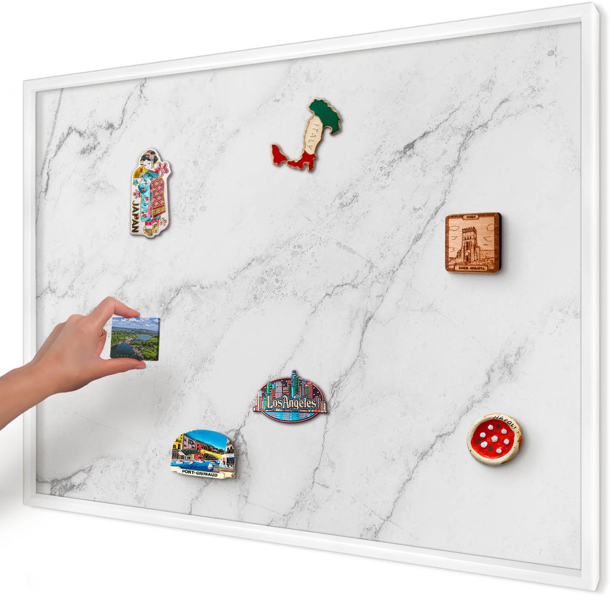 Artprintcave Wit Magneetbord mit Witte Lijst - 100x70 cm - Marmerpatroon Magneet Bord mit Frame - Modern Magneetbord Voor Foto's - Texturen