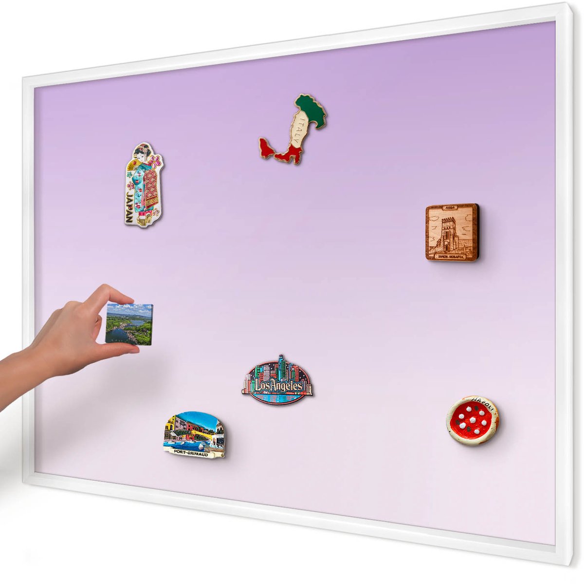 Artprintcave Paars Magneetbord mit Witte Lijst - 100x70 cm - Subtiele Kleurovergang Bord Voor Magneten - Minimalist Magneetbord Voor Foto's - Achtergronden En Patronen