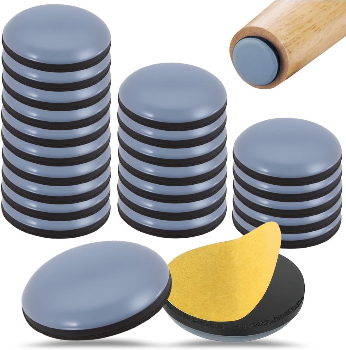 Set van 24 Zelfklevende Teflon Glijders voor Stoelen Ø 30 mm - Meubelglijders voor Tapijt, Bescherming Vloer, Kunststof Glijders voor Buiten