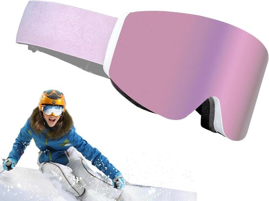 Ski Goggles Vrouwen - Snowboard Bril - Wintersport Bescherming - Magnetische Lens - 19 cm Breed - Roze