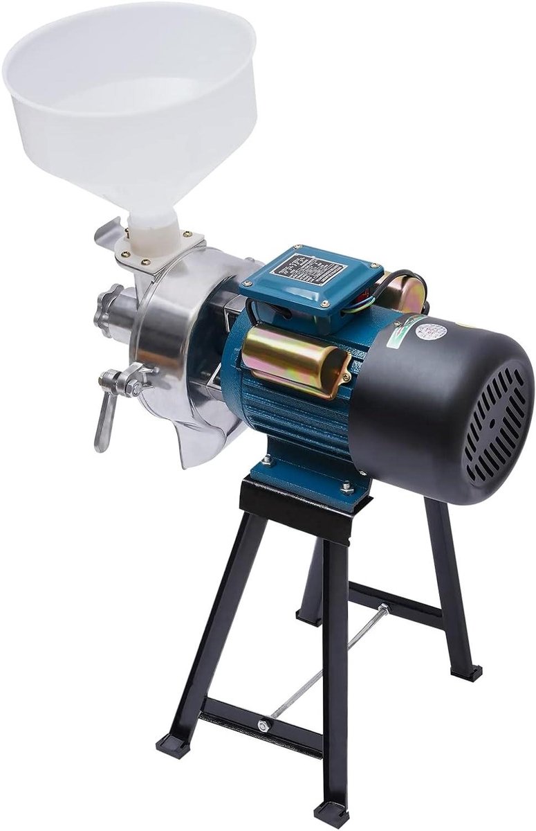Elektrische Graanmolen - Voedermolen Krachtmolen - Granen Malen - Ventilator Koeling - 40 kg/u - Blauw Zwart Zilver