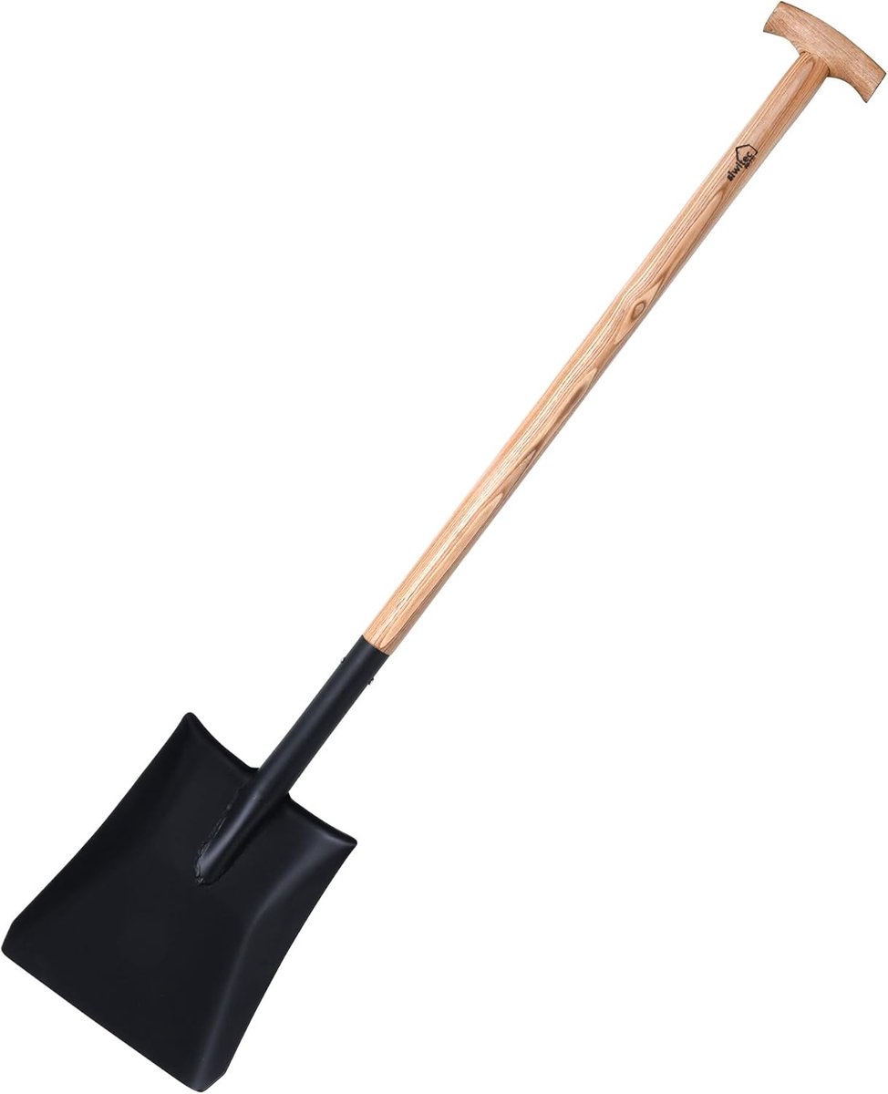SnelShoppen - Tuinschep SG-330 met houten handvat | ergonomische werk- en constructieschep | staal blad | 118 cm lengte | ideaal voor grond, zand en g