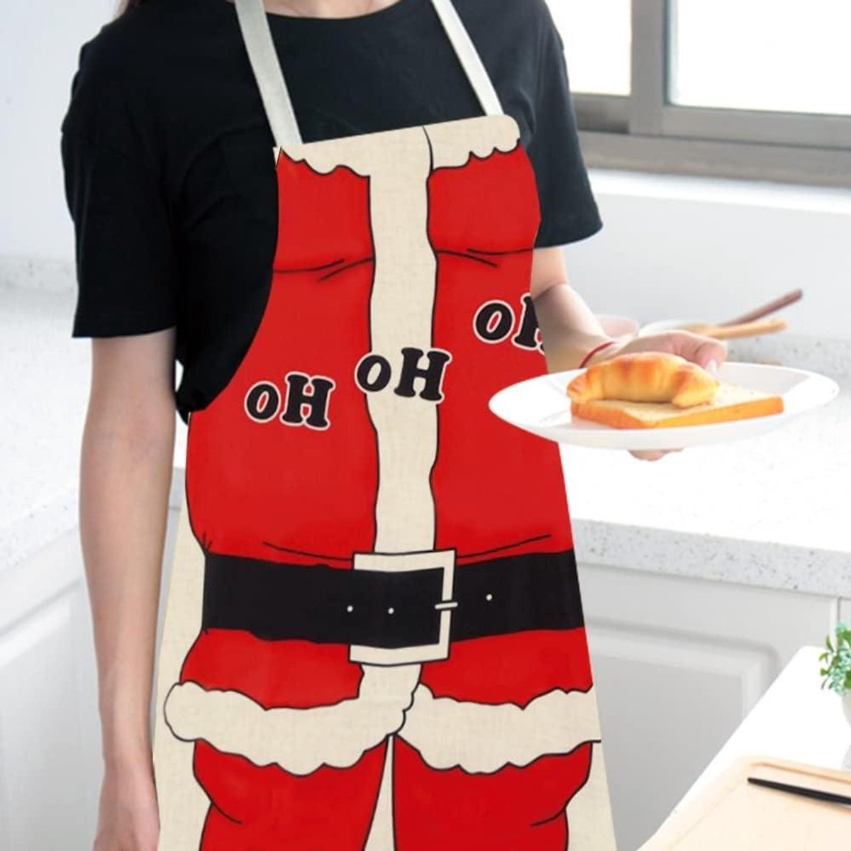 Kerst Schort - Keukenschort Feestelijk - Koken en Bakken - Vrolijk Kerstprint - 68x55cm - Paars