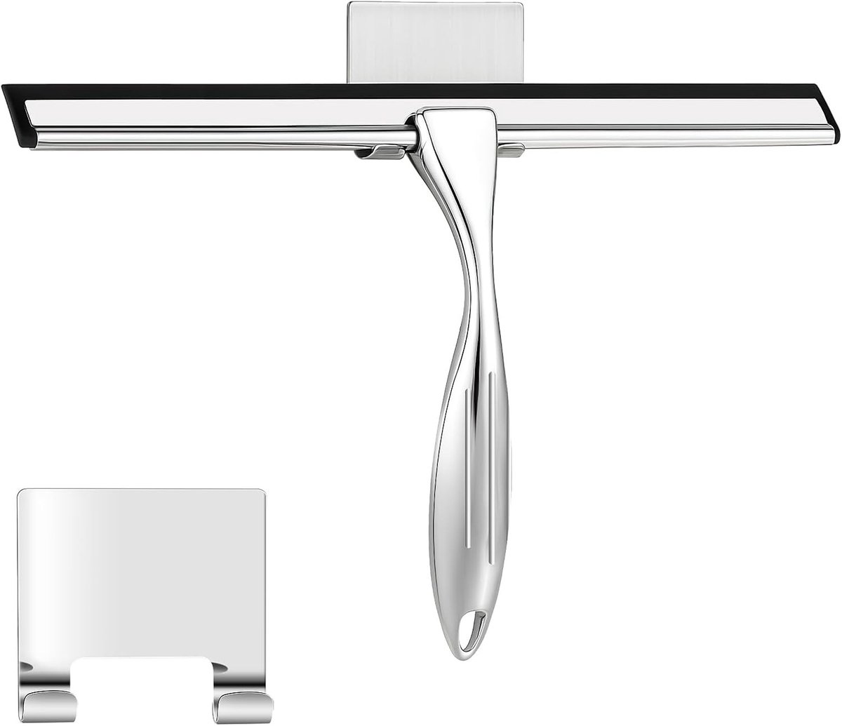 Douchewisser RVS 30 cm met Houder - Streepvrije Wisser voor Douche, Spiegel en Ramen - 12 Inch Siliconen Raamtrekker Badkamer