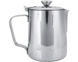 Melkopschuimer met deksel - Koffiekan RVS - Latte art maken - Druppelvrije schenktuit - 350 ml - Zilverkleurig