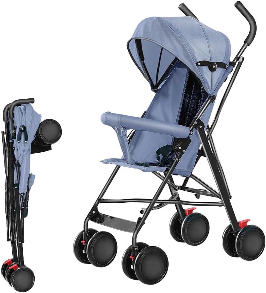 Kinderwagen met 4 wielen - Compacte wandelwagen baby - Veilig reizen met baby - Niet-opblaasbare schuimwielen