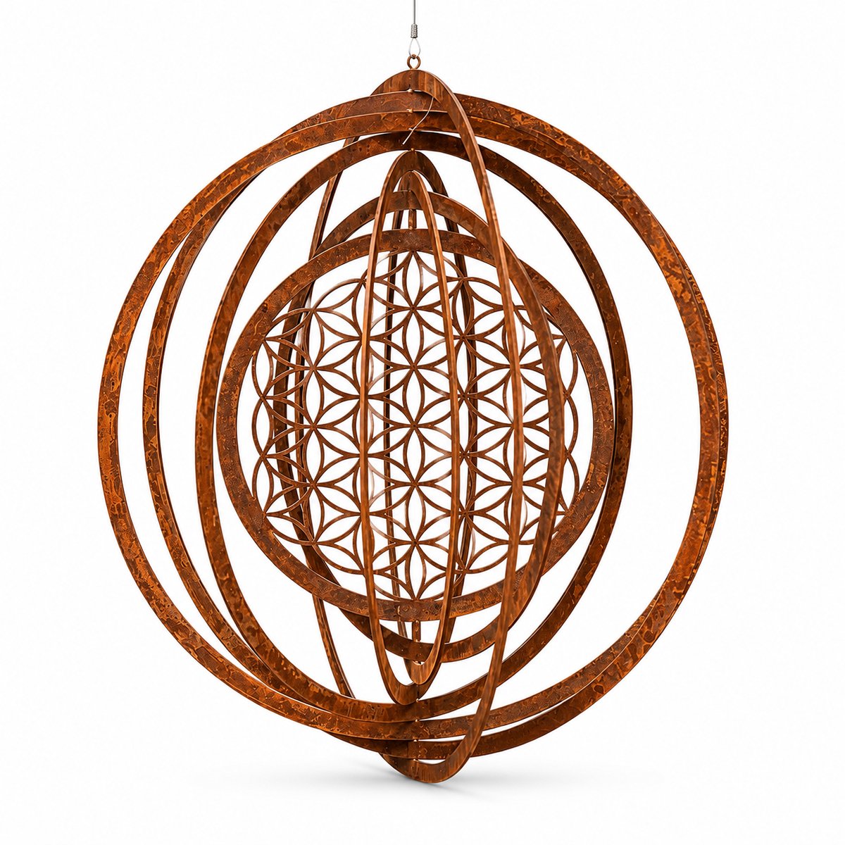 Windspiel Tuin Roestoptiek Bloem des Levens - 25cm Hangen Windspel Metaal 3D - Vintage Tuindecoratie voor Buiten en Balkon