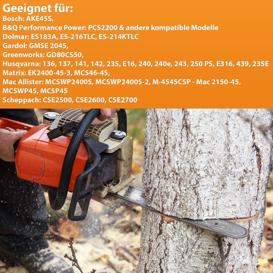 Zaagketting, 4 stuks, 45 cm, 3/8 inch LP-verdeling, 1,3 mm, 62 aandrijfschakels, kettingzaagketting, compatibel met Bosch, B&Q Performance Power, Dolmar, Gardol, Greenworks, Husqvarna, Mac — afbeelding 2
