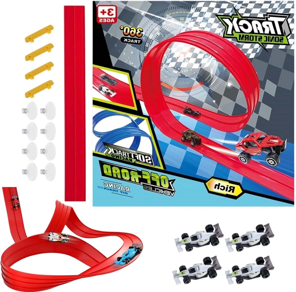 Flexibele Racebaan - Oprolbare Autobaan - Creatief Spelen - Zelf Ontwerpen - 4 Meter Spoor - Rood