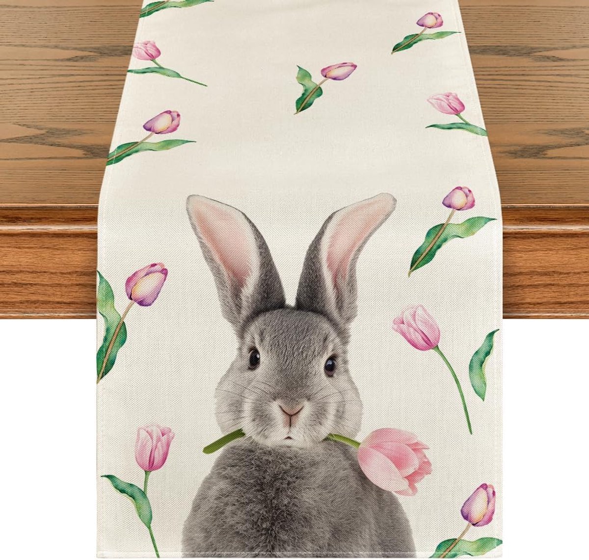 Mode Tulpe Hase Ostern Tischläufer, Waschbar Modern Frühling Küche