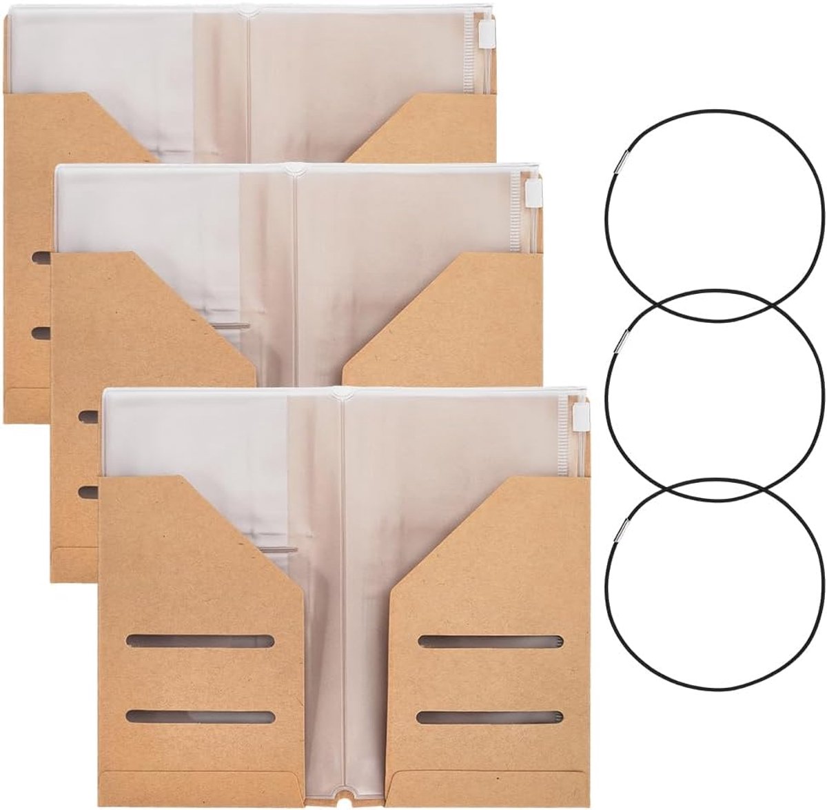3 Sets Reizigers Notebook Accessoires Kit BurlyWood Kraft Papier Kaarthouder Clear PVC Zakken Nylon Elastische Touwen Paspoort Size Boek Accessoires Voor Reiziger Volwassen DIY Maken