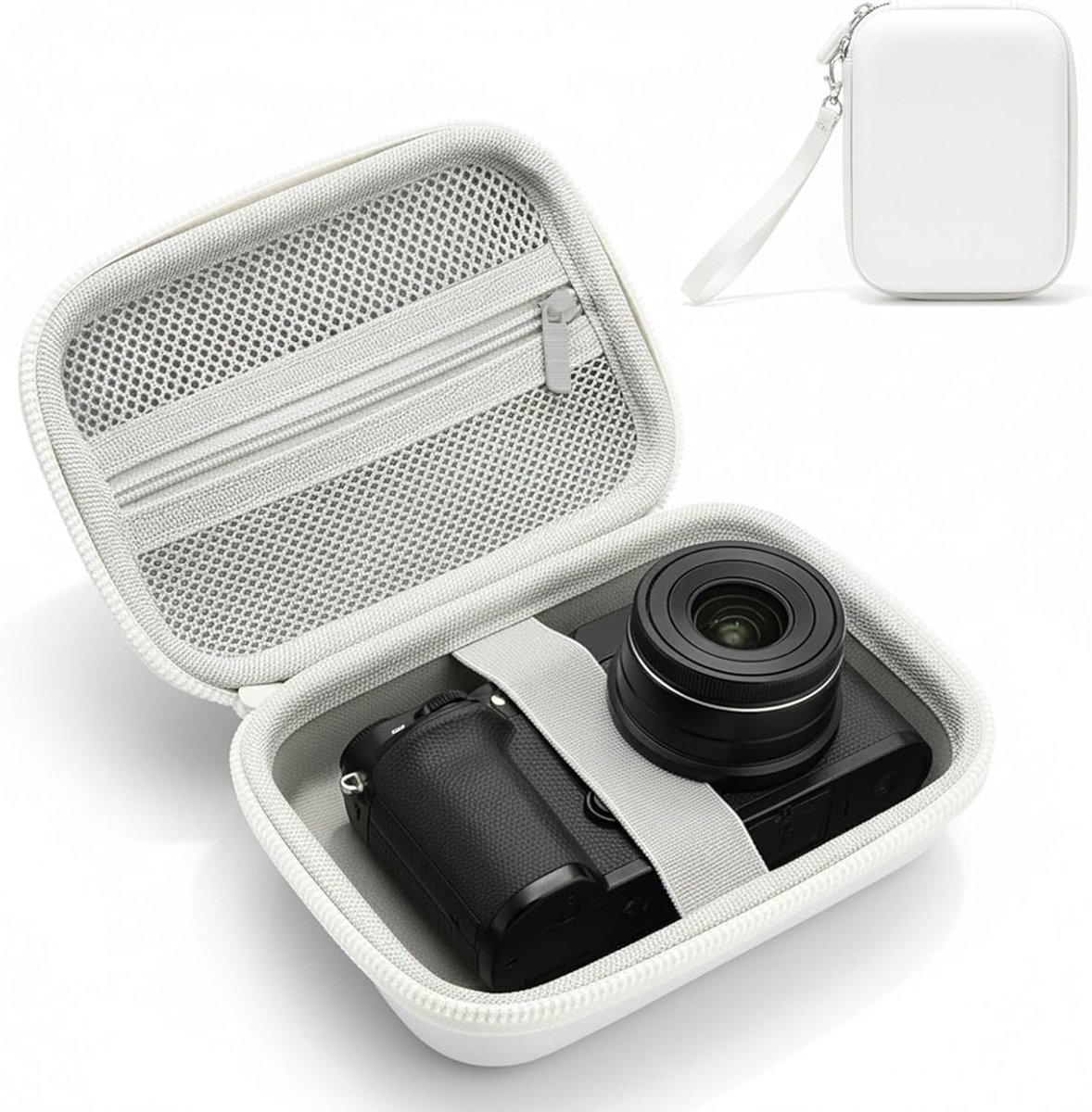 Compacte camerahoes, beschermhoes voor compacte camera, compatibel met Sony, Canon, Samsung, Fujifilm, Olympus, Panasonic, Kodak, Nikon, harde EVA-cameratas, Wit, Covers voor compactcamera's