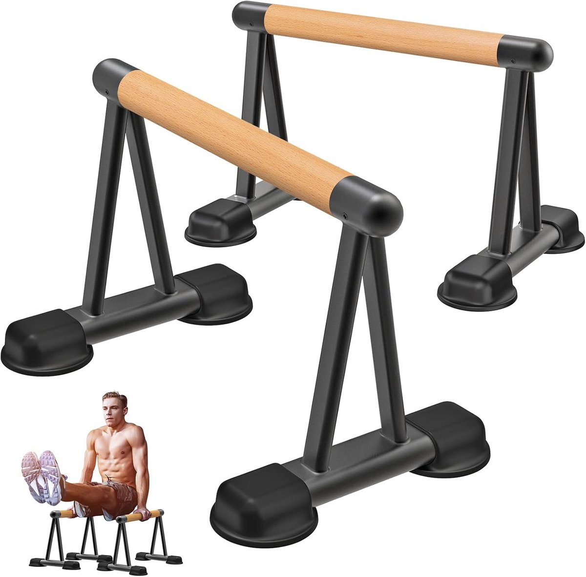 Push Up Bar, 30 cm hoge Parallettes Bars met houten handgrepen