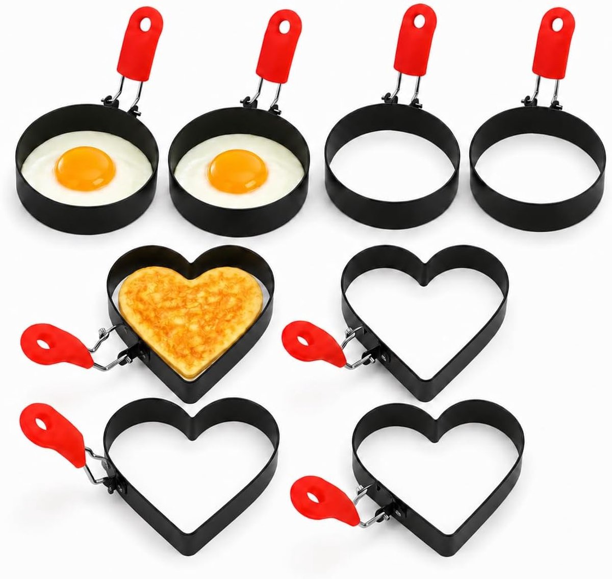 8 stuks eierringen van roestvrij staal voor omelet, spiegeleivorm met