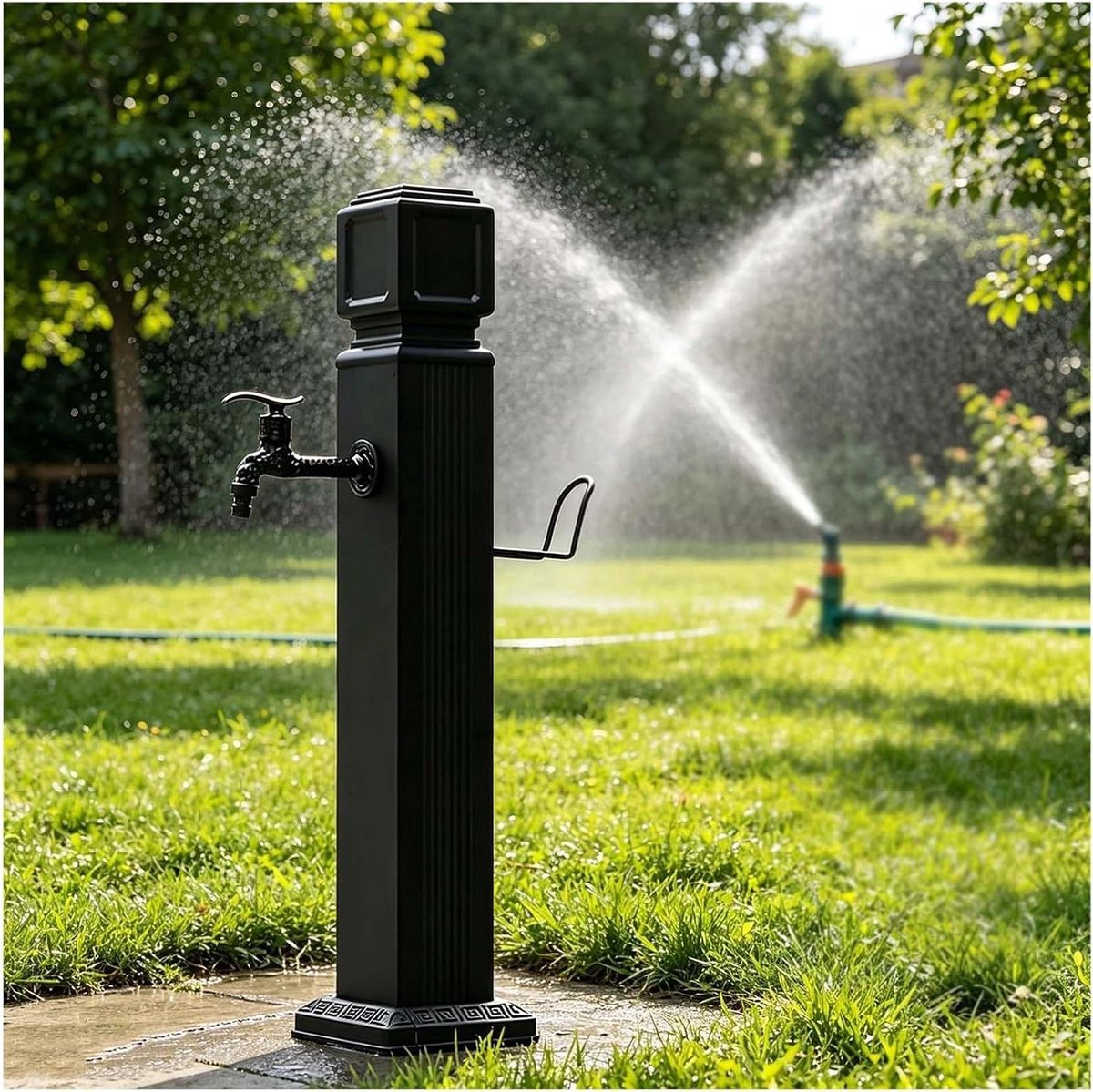 Kraanpaal Tuinirrigatie - Buitenwastafel Waspaal - Tuin Water Geven - Roestvrijstalen Binnenvoering - Hoogte 74cm - Zwart