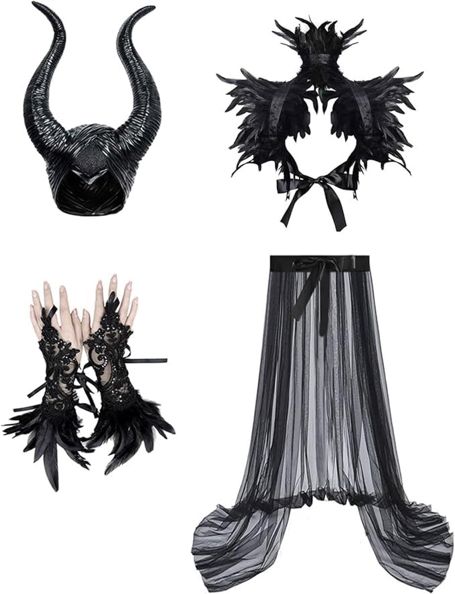 Maleficent-kostuum voor dames: boze koninginnenjurk met hoorns gothic
