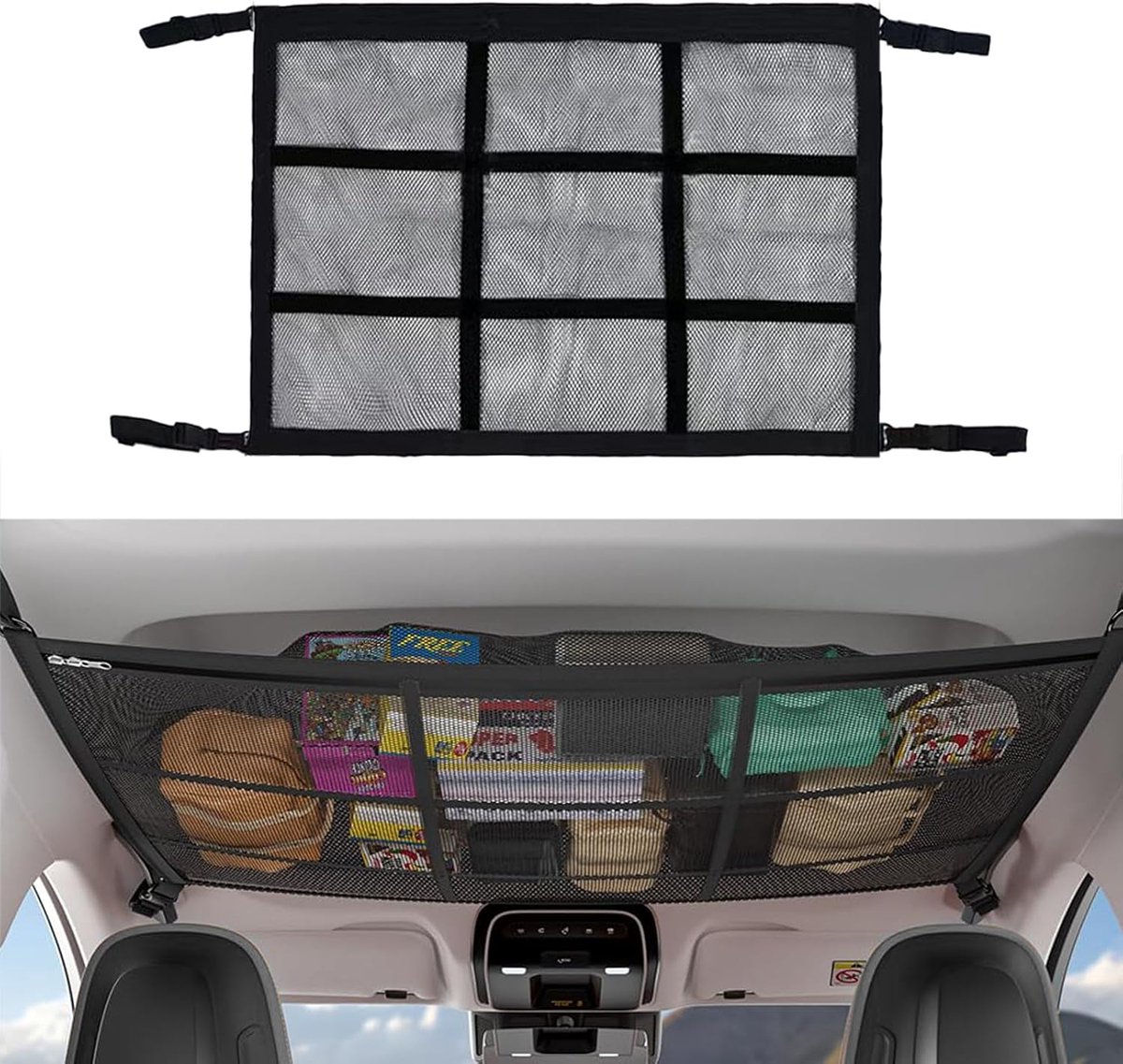 Auto plafond cargo net - 80 x 55 cm - stretchable net - ruimtebesparende opslag voor bagage - SnelShoppen