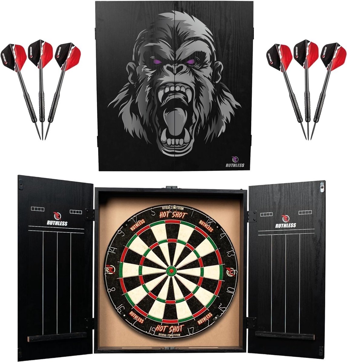 SnelShoppen - Complete Dartbord Set voor Thuis | Inclusief Dartkast, Hot Shot Dartbord, 2 Dartsets en LED Verlichting | Perfect voor Feestjes en Gezel