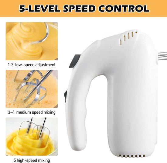 Thijox - Elektrische Handmixer 200W met 5 Snelheden, 4 Garde, Mixer voor Eieren, Room, Deeg - Ideaal voor Keuken, Bakken en Huishoudelijke Taken van Thijox — afbeelding 4